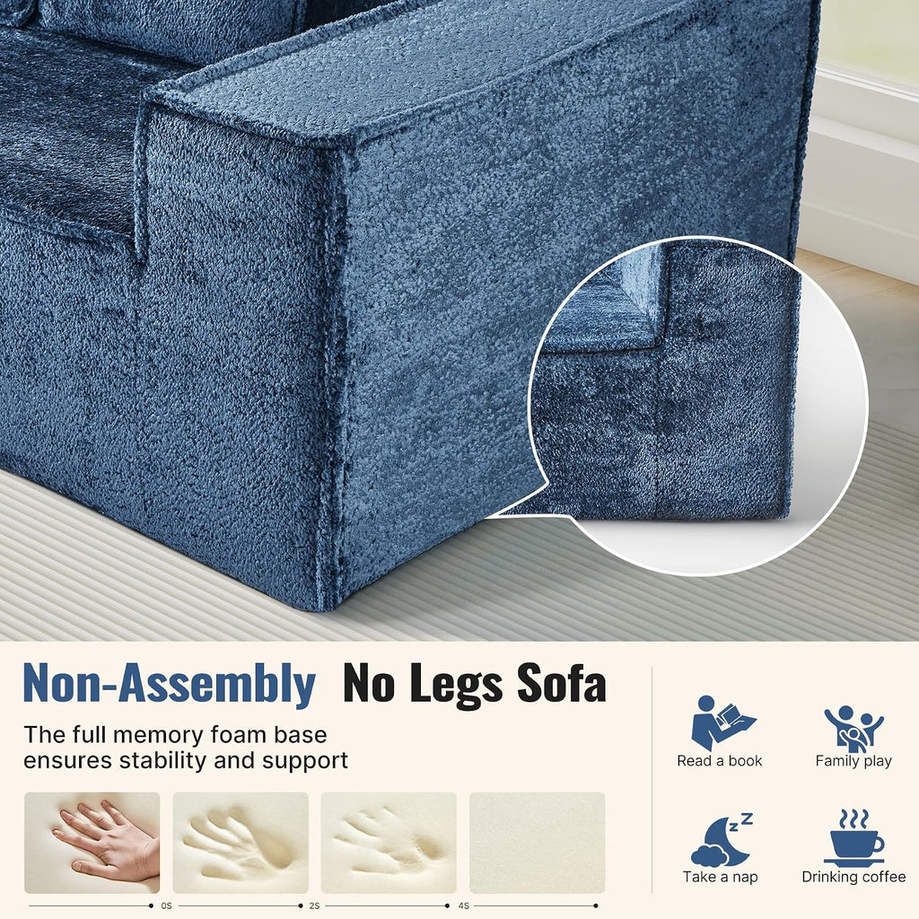 77'' Chenille Upholstered Modern Cloud Loveseat Sofa, No Assembly Required Deep Seat Couches Includes 2 pcs Pillows for Living Room, Bedroom, Apartment(Blue)