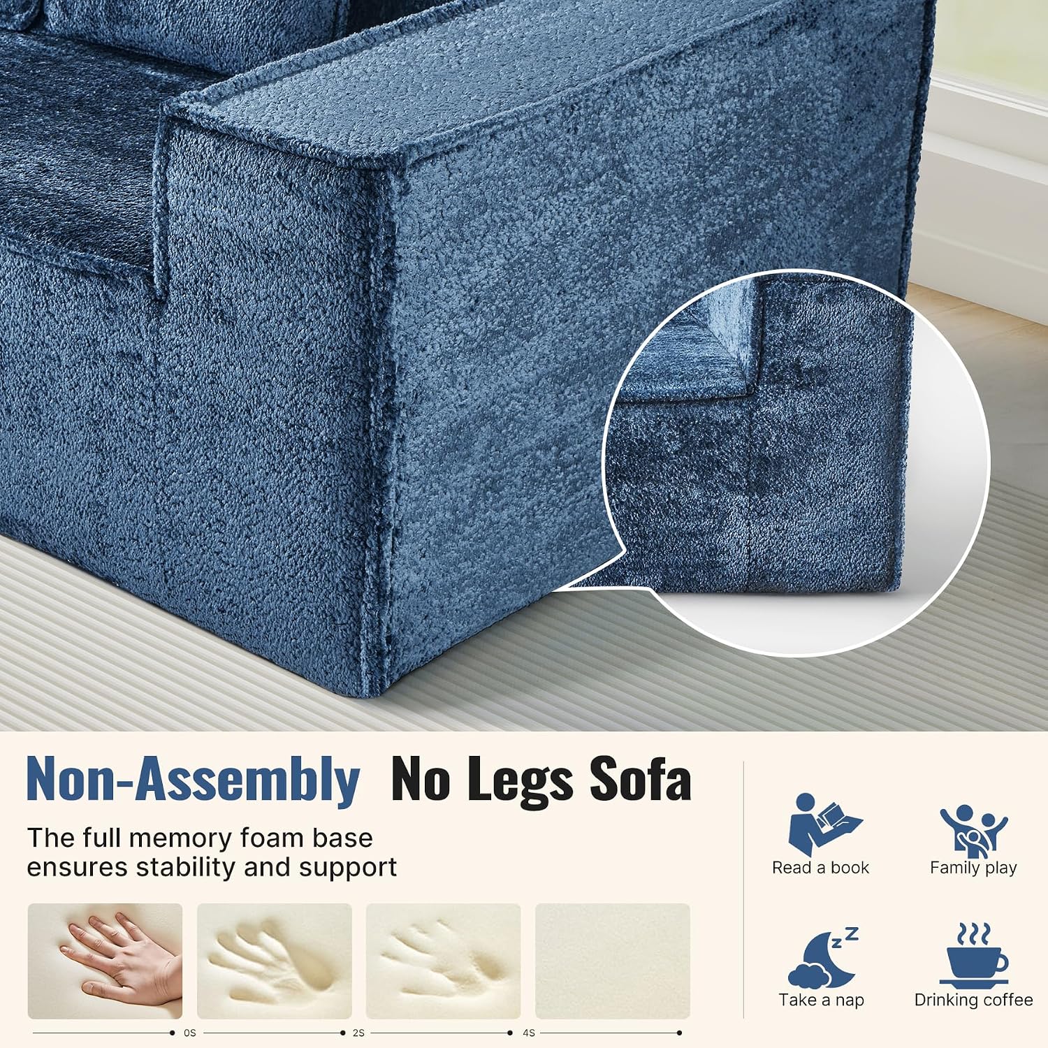 77'' Chenille Upholstered Modern Cloud Loveseat Sofa, No Assembly Required Deep Seat Couches Includes 2 pcs Pillows for Living Room, Bedroom, Apartment(Blue)