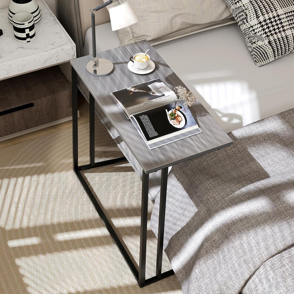 C-Shaped Side Table, Modern End Table with Metal Frame, Space Saving Design for Living Room，Large Surface Couch Table for Bedroom, and Home Office，24 x 12 x 24 inches (Grey)