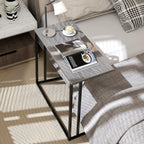 C-Shaped Side Table, Modern End Table with Metal Frame, Space Saving Design for Living Room，Large Surface Couch Table for Bedroom, and Home Office，24 x 12 x 24 inches (Grey)
