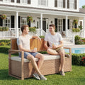 GarveeLife Wicker Storage Ottoman with Cushion, Indoor Outdoor Rattan Storage Stool, Iron Frame with WPC Top, Waterproof Seat Cushion, Patio Balcony Living Room Furniture, Yellow Rattan