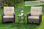 Gotland Outdoor Swivel Chairs Set of 2, 3 Pieces Patio Furniture Set with Thick Cushion, Wicker Rocking Patio Chairs Set of 2, Patio Bistro Set with Double-Layer Coffee Table for Balcony Porch Khaki