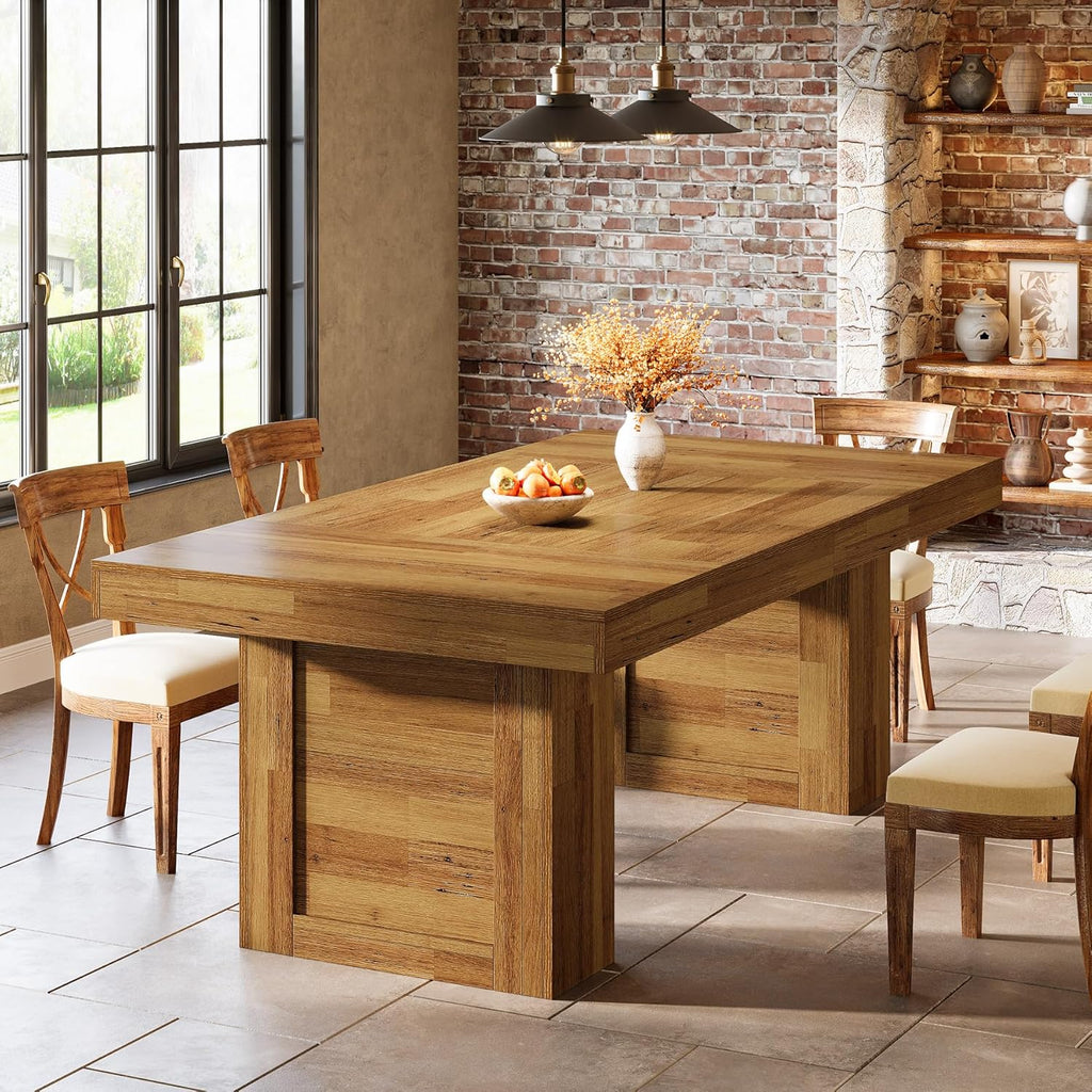 Tribesigns 63'' Farmhouse Dining Table for 6, Rectangle Wooden Kitchen Table with Heavy-Duty Legs, Rustic Large Dining Room Furniture for Family Meals, Banquets & Dinner Parties, Oak