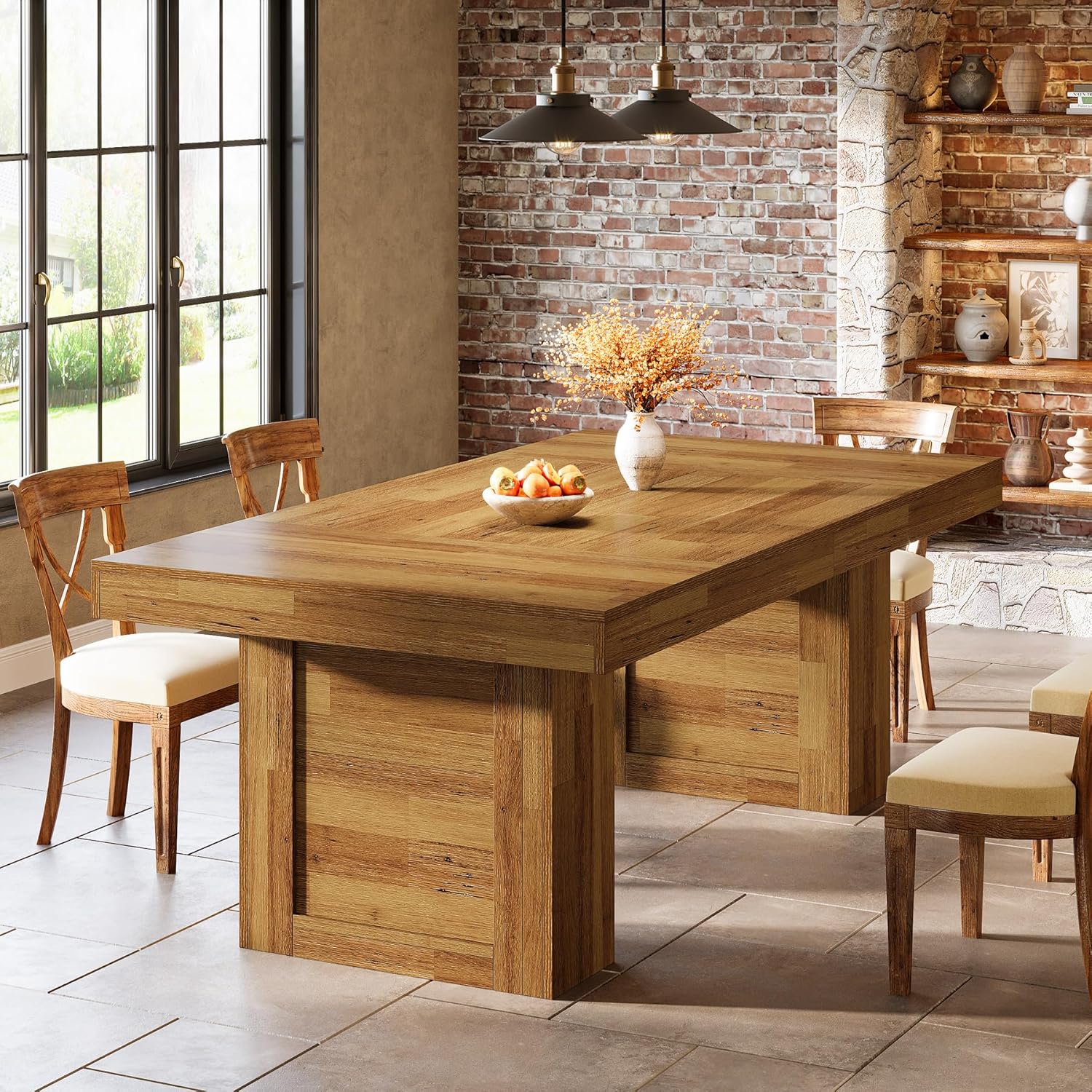 Tribesigns 63'' Farmhouse Dining Table for 6, Rectangle Wooden Kitchen Table with Heavy-Duty Legs, Rustic Large Dining Room Furniture for Family Meals, Banquets & Dinner Parties, Oak