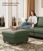 Kidirect Corduroy Ottoman with Storage, 25" Oversize Ottomans, Tool-Free Setup Storage Bench for Bedroom, Solid Wood Foot Rest, Comfy Foot Stool, Square Ottoman Coffee Table for Living Room, Green