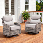 Luxury Outdoor Swivel Rocker Patio Chairs Set of 2 with 6-Inch Thick Cushions, High Back Swivel Patio Chairs Wicker Outdoor Gliders for Porch, Yard, Deck, Poolside, Grey/Beige