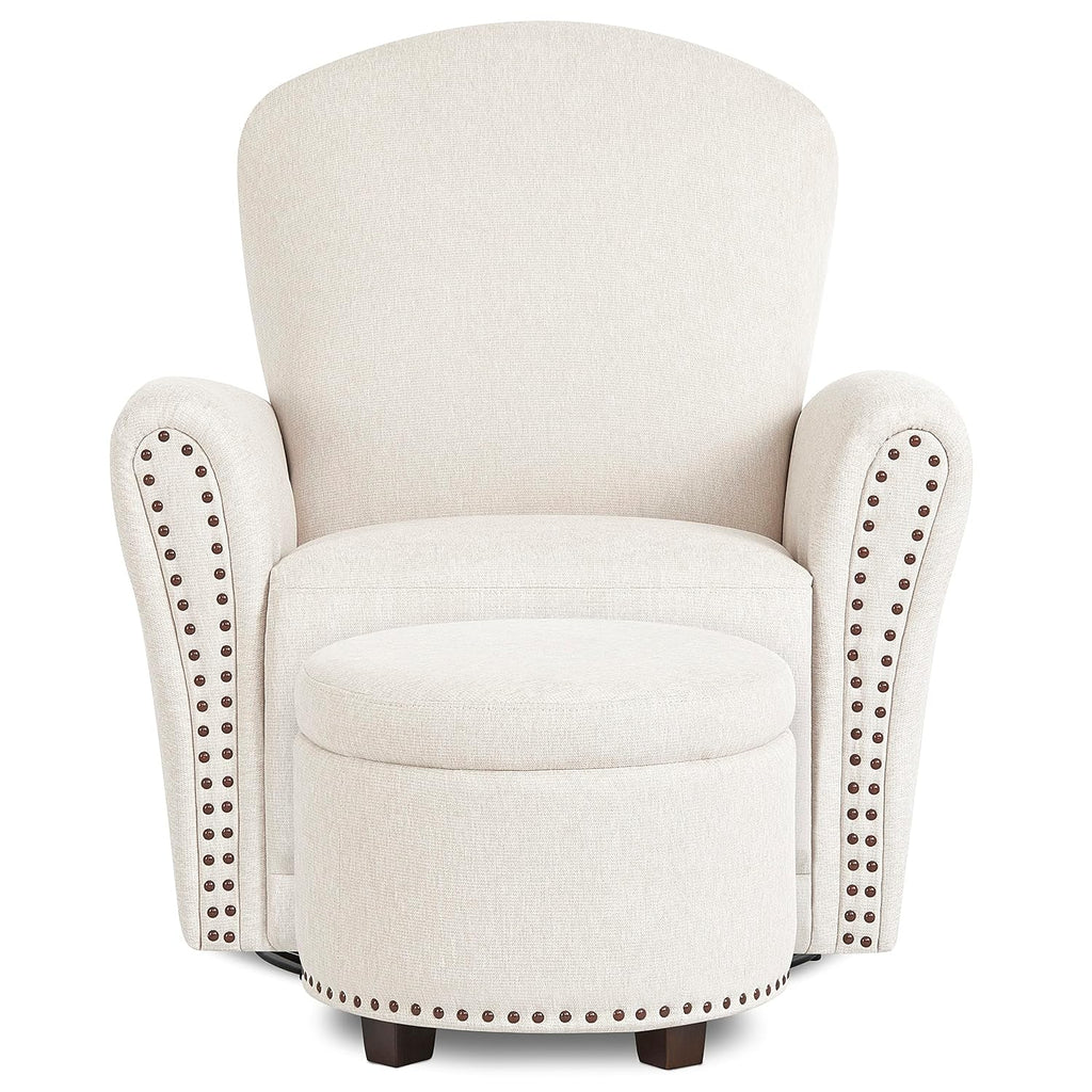 Evolur Vienna Swivel Glider with Nailhead Trim in Sweet Cream, Made from Sturdy and Sustainable FSC-Certified Wood, Easy to Assemble and Maintain, Features 360° Swivel Motion