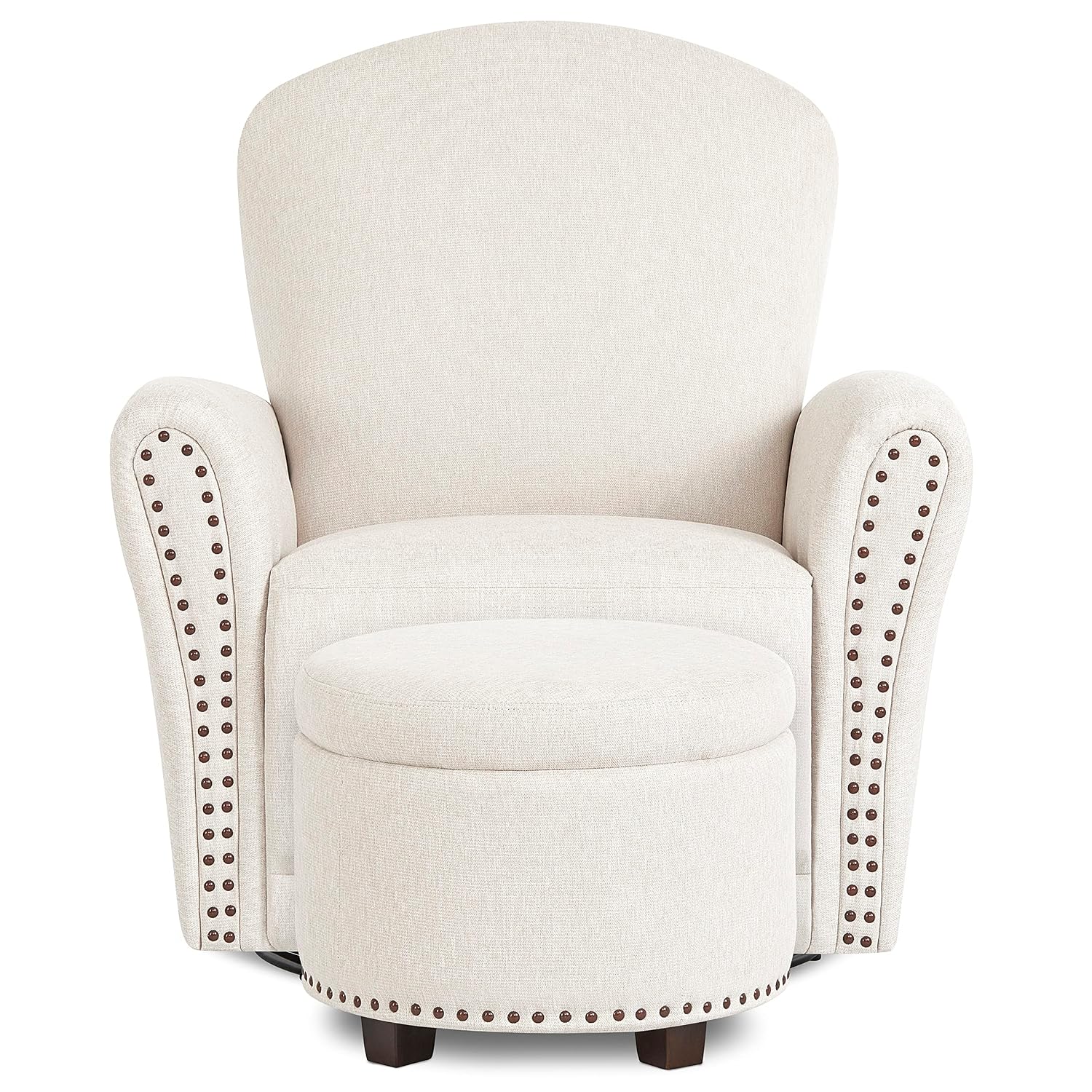 Evolur Vienna Swivel Glider with Nailhead Trim in Sweet Cream, Made from Sturdy and Sustainable FSC-Certified Wood, Easy to Assemble and Maintain, Features 360° Swivel Motion