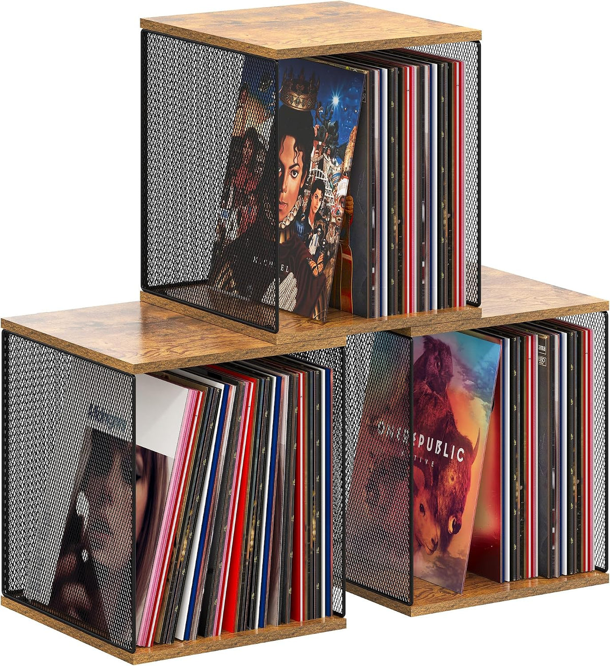 Dmevkic 3 Cube Vinyl Record Storage | DIY Stackable 120-150 Records Visualize Album Storage Record Storage Crate