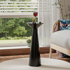 COZAYH Farmhouse Tall Pedestal End Table Small Solid Wood Martini Table Plant Stand Modern Round Drink Table for Small Space Living Room, Black