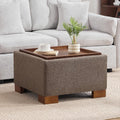 WUTUTUEE 24" Square Ottoman Coffee Table with Storage, Boucle Ottomans with Tray and Solid Wood Legs for Living Room, Bedroom and Apartments, Small Modern Ottoman Tea Table with Lift-Off Lid, Brown