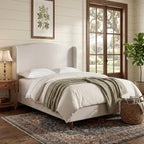 Upholstered Platform Wingback Bed Frame with 54" High Headboard, Solid Walnut Wood Feet, Sturdy Metal & Wood Slats (Chenille, Ivory White-R7902, Queen (U.S. Standard))