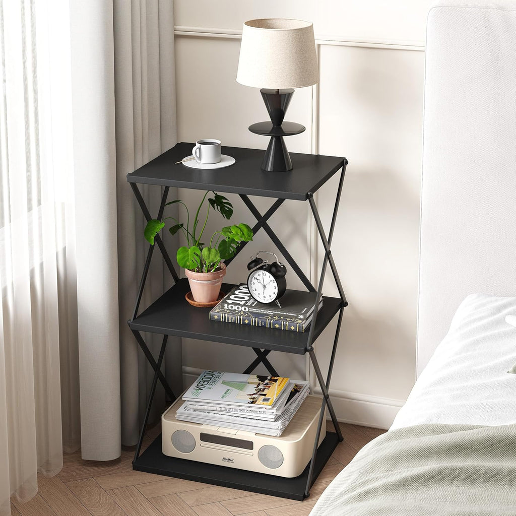 3-Tier End Table Small Side Table Tall Bedside Night Stand with Storage Sofa Side desks for Living Room Bedroom Office Bathroom Small Space Black ET-03BK