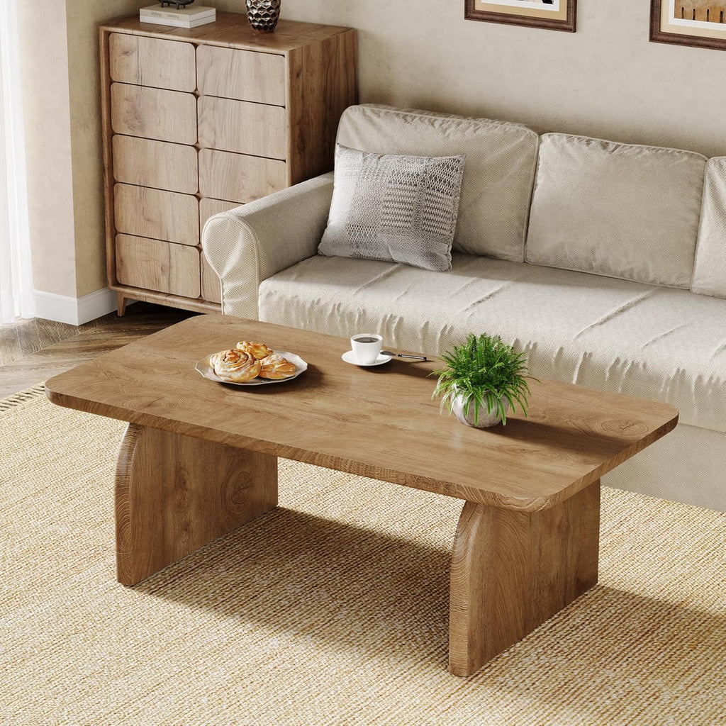 Tribesigns Rectangle Coffee Table, 47-Inch Wood Rectangular Living Room Table, Farmhouse Accent Center Low Cocktail Tea Table with Sturdy Base & Rounded Corners, Easy Assembly (Natural Brown)