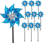 Hausse 10 Pack Reflective Pinwheels with Stakes, Extra Sparkly Pin Wheel for Garden Decor, Bird Repellent Devices Deterrent to Scare Birds Away from Yard Patio Farm, Blue