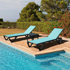 Domi Aluminum Pool Lounge Chair Outdoor Set of 2 Chaise Lounge Outdoor | Side Table, Wheels, Adjustable, Textilene, Turquoise Blue, All Weather, Poolside, Backyard, Patio, Deck, Outside