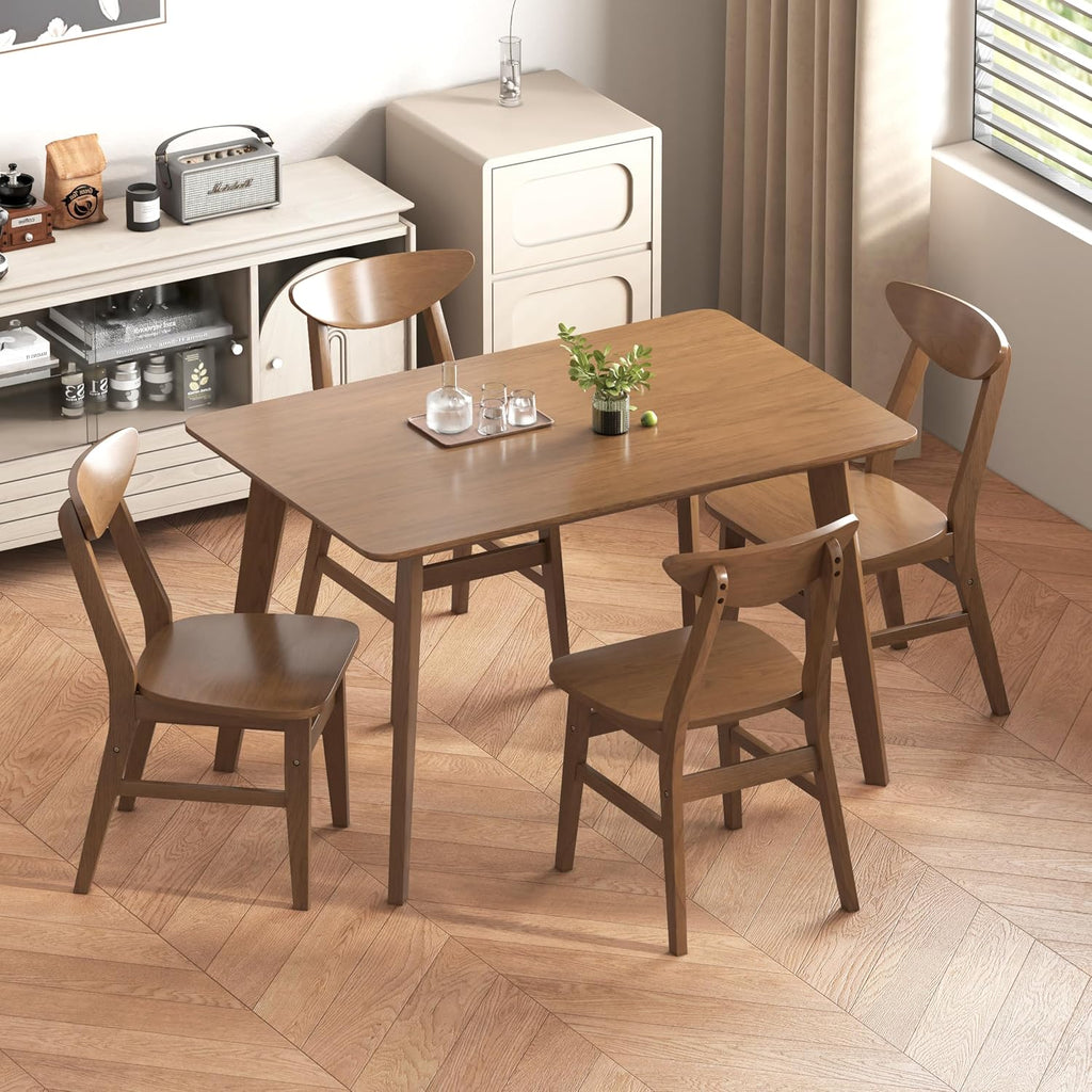 WiberWi 5 Piece Dining Table Set for 4, Solid Wood Kitchen Table Chairs Set of 4, 43.3” Space-Saving Mid Century Modern Dining Room Table, Walnut Home Furniture