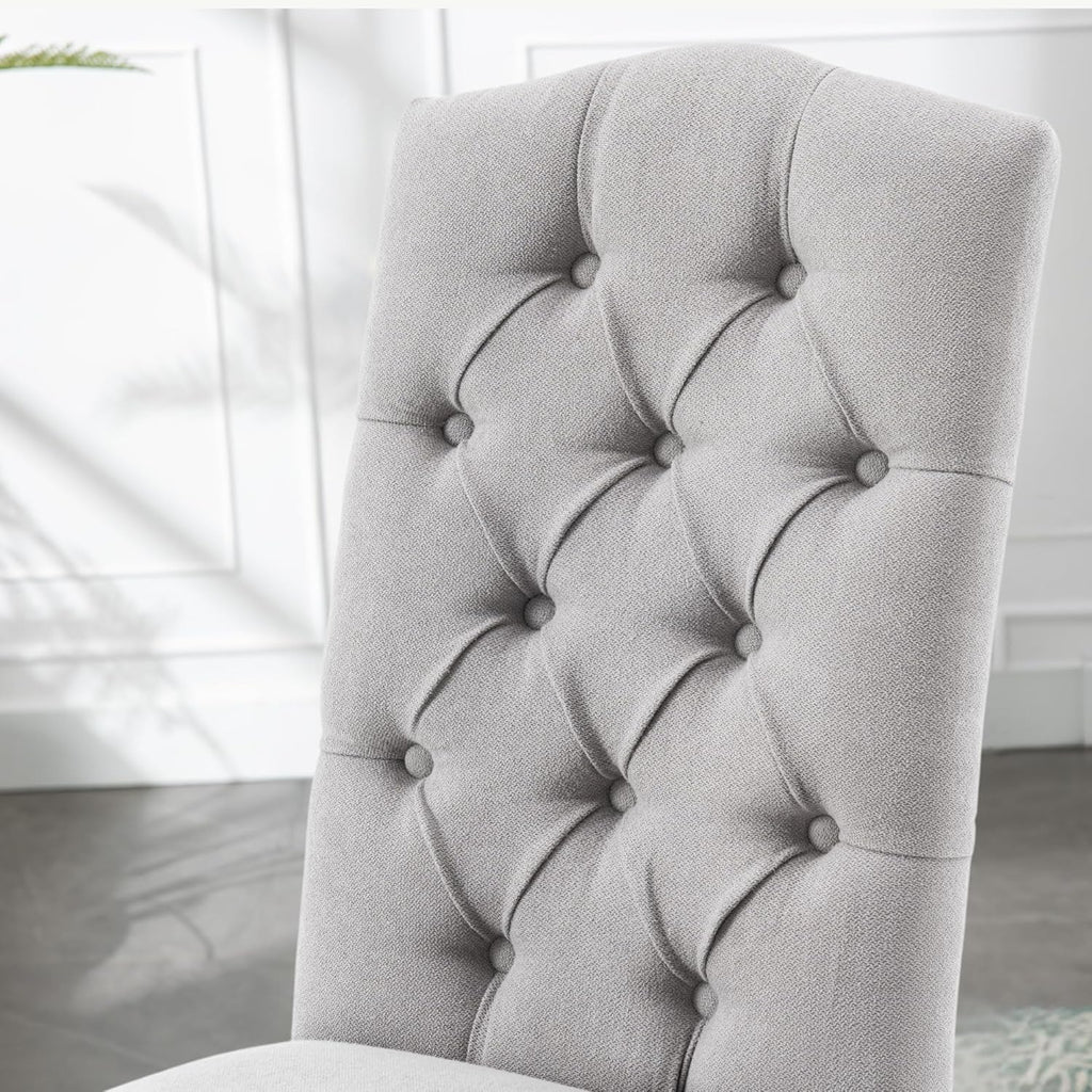Tufted Upholstered Parsons Dining Chair Set Fabric Diner Accent Stylish Modern Kitchen Living Room with Button Sturdy Solid Wood Legs, 6-Pack