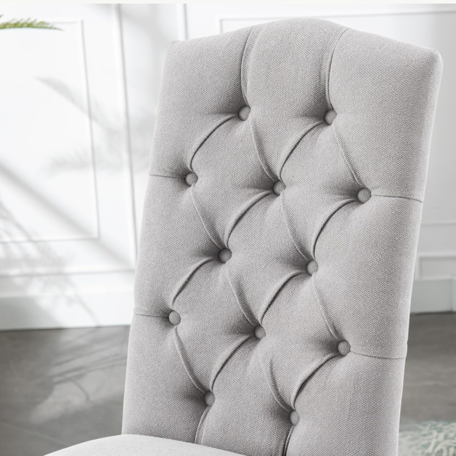 Tufted Upholstered Parsons Dining Chair Set Fabric Diner Accent Stylish Modern Kitchen Living Room with Button Sturdy Solid Wood Legs, 6-Pack