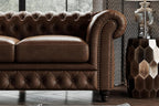 Valencia Parma 92" Leather Chesterfield Sofa, Premium Leather Upholstery, 3 Seater with Button-Tufted Back, Solid Wood Feet, Mid-Century Modern Design for Living Room (Lipari Chocolate)