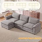 Homall 118.9" L Shaped Cloud Couch, Modular Sectional Sofa for Living Room | Comfy Chenille, Movable Ottoman, 30" Deep Seat, Washable Cover, Sturdy Frame, High-Density Foam, Easy Assembly, Light Grey