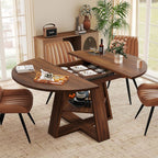 Extendable Round Dining Table Set for 4-6, 5-Piece Oval Kitchen Table with Hidden Storage, Wooden Dining Table Set with Upholstered Chairs for Small Spaces, Apartment