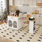 80" Kitchen Island with Extendable Dining Table, Marble-Grain Countertop with Power Outlet, Rolling Kitchen Cart with Storage Cabinet & 2 Drawers for Dining Room House Bar,White
