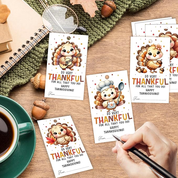 40 PCS Fall Gift Tags Thanksgiving Gift Tags with String, 2.1" x 3.5" Thanksgiving Design Present Label for Present Bags, Fall Party Favor Decorations, 4 Styles - A02