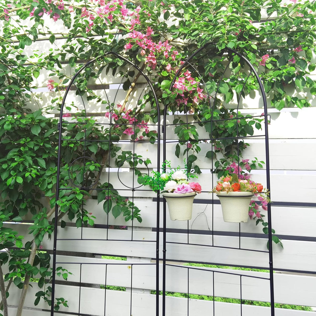 4 Pack Metal Garden Trellis 78.7" H Garden Fence Rustproof Trellis for Climbing Plants Support Roses Flower Outdoor Lawn Black