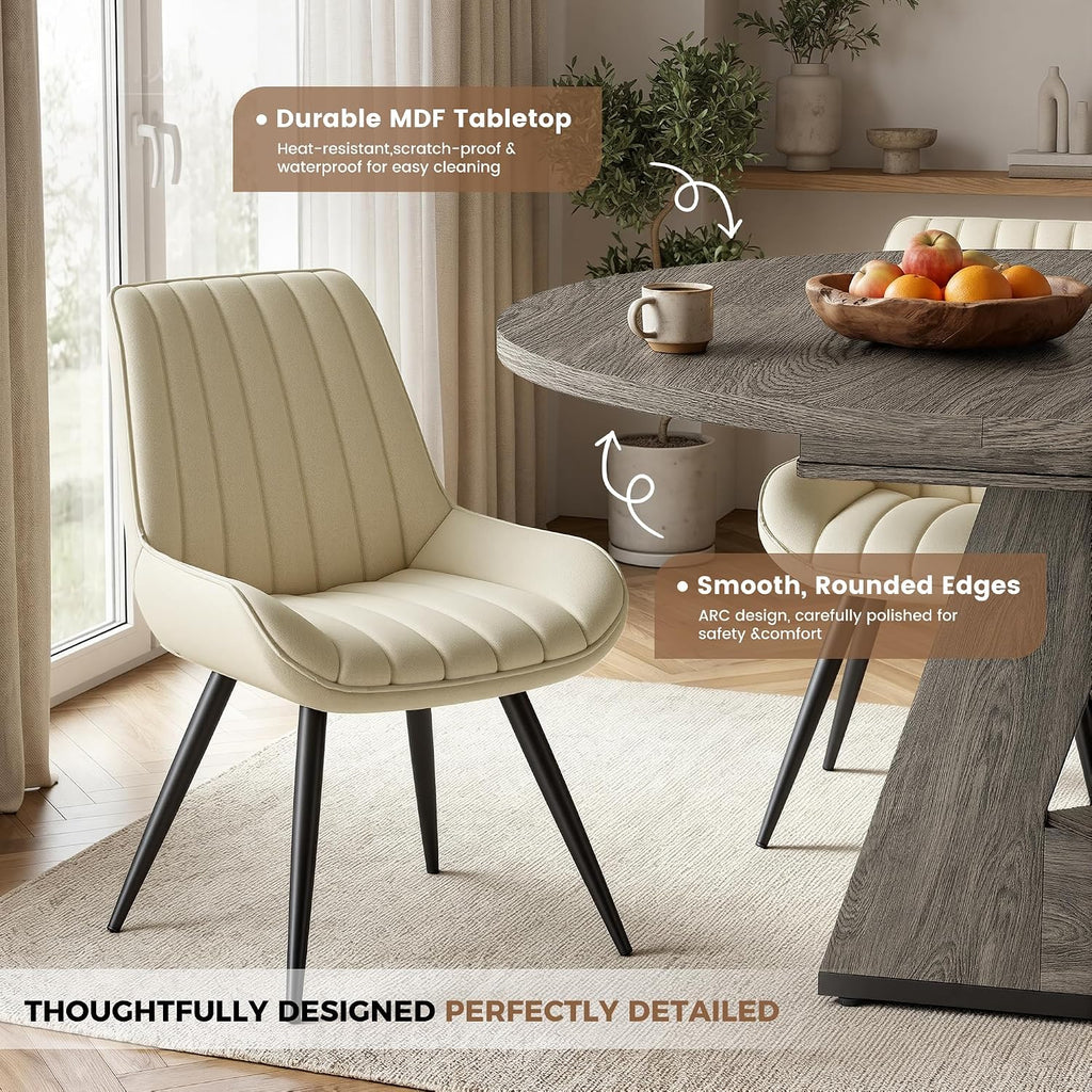 Miereirl Extendable Dining Table Set for 4-6, 47.24"-63" Round to Oval Dining Table Set with Upholstered Chairs, Hidden Storage Shelf, Kitchen & Dining Room Furniture for Apartment