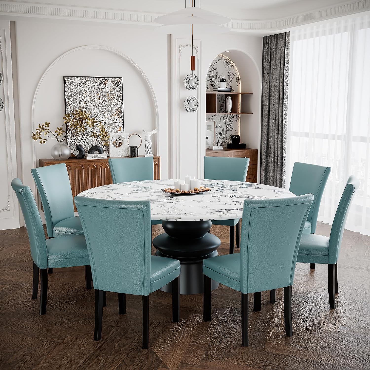 Parsons Solid Wood Dining Chairs Set of 6 with UP High Back, Kitchen Chairs with Upholstered Seat, Holds Up to 300 Lbs,Accent Chairs Easy Assembly, Light Blue CY1331HL