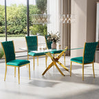 Velvet Dining Chairs Set of 6, Woven Upholstered Dining Chairs with Gold Metal Legs, Modern Accent Chairs for Living Room, Dining Room, Kitchen(Green)