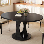 Einhomn 59" Extendable Round Dining Table for 6-8, Kitchen Table with Sturdy Double Arc Base & Backboard Clasp Desktop, Mid-Century Modern Dinner Table, Kitchen Dining Room, Space Saving, Black