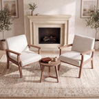 Mid Century Modern Accent Chair Set of 2 Beige Linen Armchair
