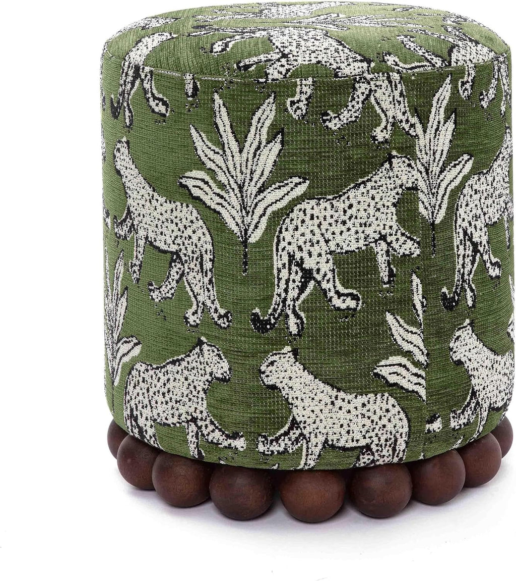 Tov Furniture Dex Olive Green Leopard Jacquard Ottoman