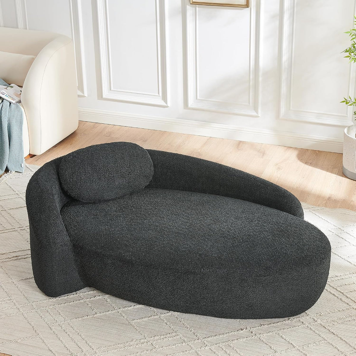 Full Foam Chaise Lounge Chair Indoor, Boucle Upholstered Chaise Lounge Sofa Bed, Right Facing Leisure Cloud Recliner Couches Sleeper Daybed for Living Room