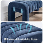 43’’ Bedroom Bench, Upholstered End of Bed Bench with Solid Wood Legs, Modern Small Dining Bench with Full Covered Fabrics for Entryway, Bedroom, Living Room (Blue, Chenille)