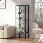 Ryoko Display Cabinet with Glass Door, Adjustable 3-Shelf Shelves, Curio Cabinet with LED Light, Glass Display Cabinet with Lock,Storage Cabinets, Dark Grey