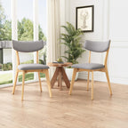 Dining Chairs Set of 2, Mid-Century Modern Upholstered Armless Chair w/Seat Cushion, Padded Backrest, Oak/Dark Grey