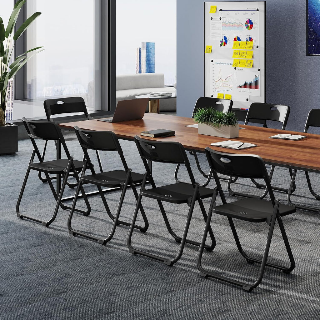 10 Pack Black Plastic Folding Chairs, Lightweight Foldable Chair with 350lbs Capacity, Portable Seat with Sturdy Steel Frame for Indoor & Outdoor Use