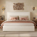 Christopher Knight Home Jamaiya Boucle Upholstered Queen Size Bed Frame with Headboard, Modern Queen Bed Frame and Headboard, Wooden Slats Support, Easy Assembly, No Box Spring Needed, White