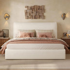 Christopher Knight Home Jamaiya Boucle Upholstered Queen Size Bed Frame with Headboard, Modern Queen Bed Frame and Headboard, Wooden Slats Support, Easy Assembly, No Box Spring Needed, White