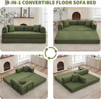 GarveeHome 79" Convertible Sleeper Sofa Bed Couch, 4-in-1 Corduroy Folding Sofa Bed with Pillow & Fixed-Shape, Floor Mattress Couch Loveseat for Living Room Apartments - No Assembly, Green