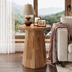 Tribesigns Round Pedestal End Table, Farmhouse Couch Side Table with Octagonal Base, Wooden Drink Stand Accent Nightstand(2, Walnut)