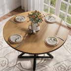 GarveeHome 47 Inch Round Dining Table for 4, Circle Kitchen Table with Pedestal Base, Farmhouse Wooden Dining Table for Small Spaces, Kitchen & Dining Room, Living Room（Brown/Only Table）