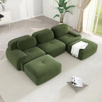 Modular Sectional Sofa Couch, U Shaped Sectional Couches for Living Room, Oversized Cloud Couch with Deep Seat and Ottoman, Comfy Corduroy Upholstery Green Couches, No Assembly(3S+2O)