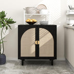 2 Doors Rattan Sideboard Cabinet– 31.5”L for Entryway/Living Room/Dining Console Table Storage, Moisture-Proof, Sturdy Golden Semi-Circular Metal Handles