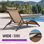 PURPLE LEAF Pool Chaise Lounge Set of 3 Bronze Aluminum Chair, Pebble Gray | 2 Chaise + 1 Table, UV Textilene Fades Less, S-Curve Backrest with Arm, 5 Recline Angles, Adjustable Headrest, Stackable