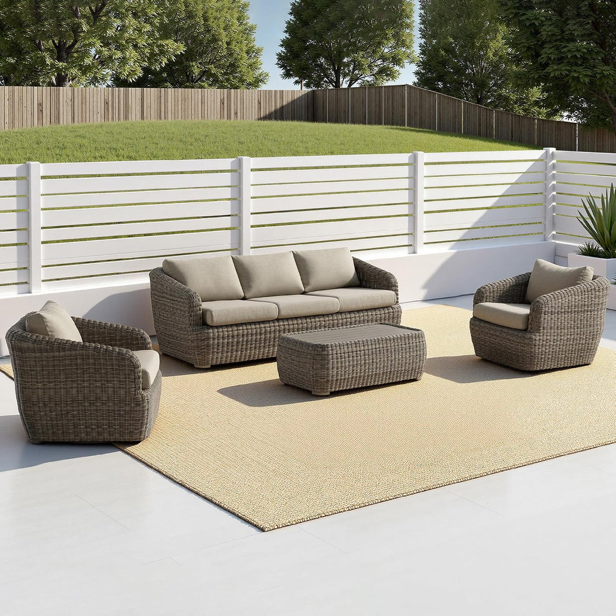 CHITA Patio Wicker 3-Seater Sofa with Removable Cushion, Backyard Rattan Chair for Sunrooms, Patios, Decks, Fully Assembled