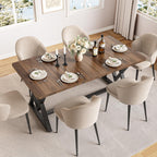 IRONCK 63" Dining Table for 4-6, Modern Rectangular Kitchen Table with Sturdy Metal Frame & Geometric Legs for Dining Room, Easy Clean-Brown